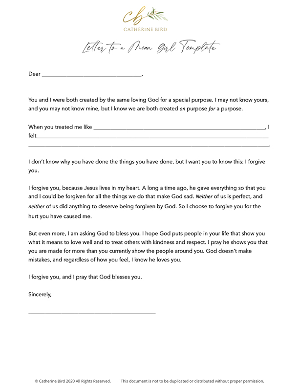 Catherine Bird: Letter to a Mean Girl Template